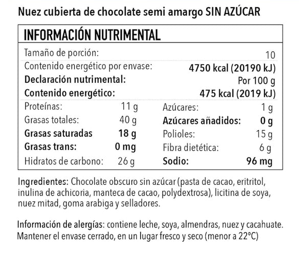 Nuez con Amaranto y Chocolate 65% sin azúcar